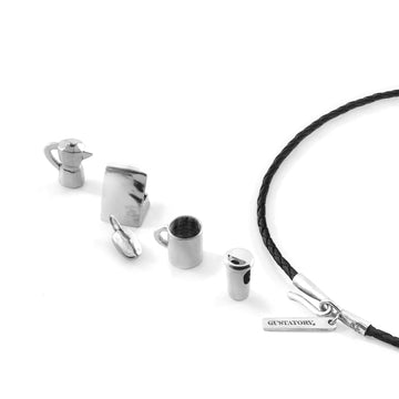 ANCHOR & CREW Black Coffee Mug Silver and Braided Leather Bracelet