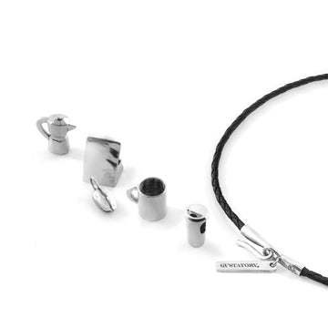 ANCHOR & CREW Black Coffee Takeout Cup Silver and Braided Leather Bracelet