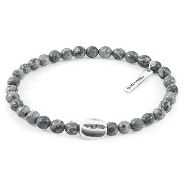 ANCHOR & CREW GUSTATORY x ANCHOR & CREW Grey Jasper Coffee Bean Silver and Stone Bracelet