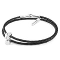 ANCHOR & CREW Black Coffee Moka Pot Silver and Braided Leather Bracelet