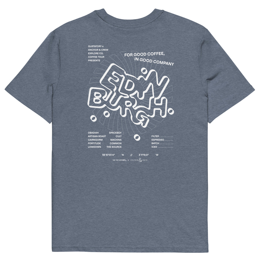 GUSTATORY Edinburgh Coffee Scene Organic Cotton Embroidered T-Shirt