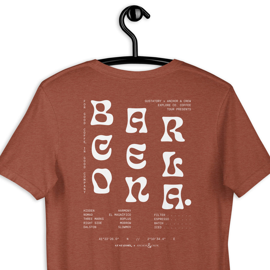 GUSTATORY Barcelona Coffee Scene Cotton Embroidered T-Shirt