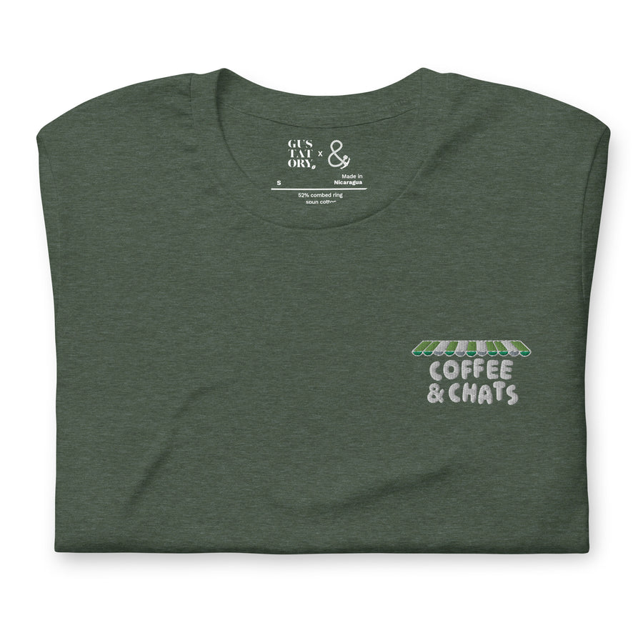 GUSTATORY Coffee & Chats Cotton Embroidered T-Shirt