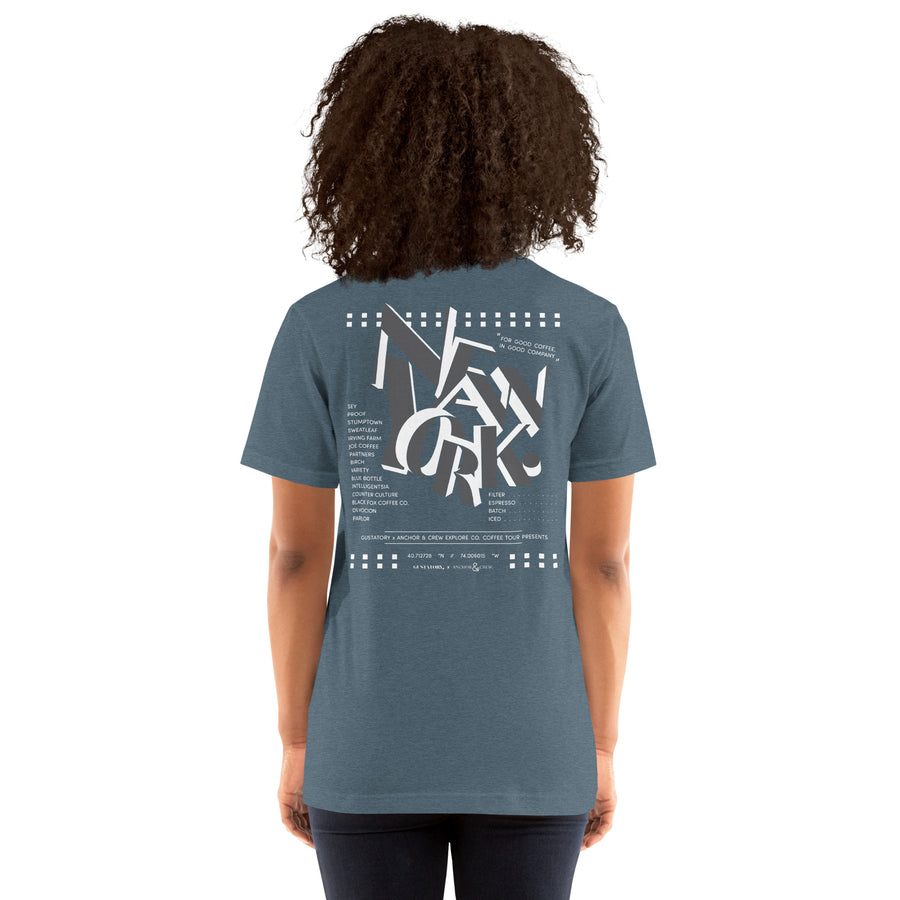 GUSTATORY New York Coffee Scene Cotton Embroidered T-Shirt