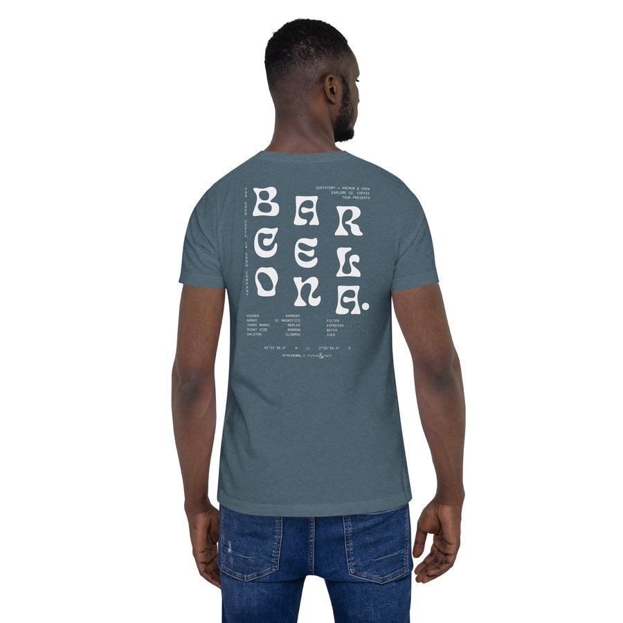 GUSTATORY Barcelona Coffee Scene Cotton Embroidered T-Shirt