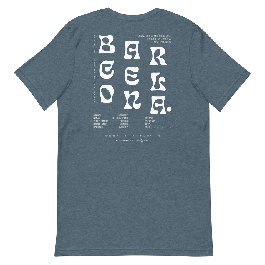 GUSTATORY Barcelona Coffee Scene Cotton Embroidered T-Shirt