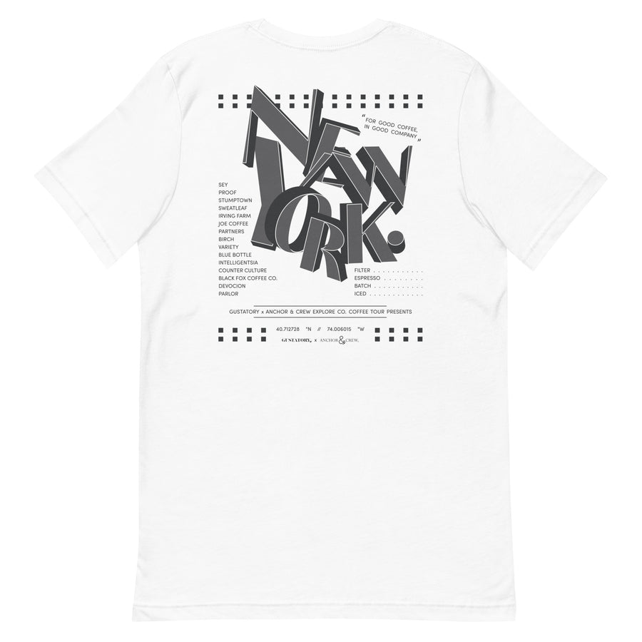 GUSTATORY New York Coffee Scene Cotton Embroidered T-Shirt